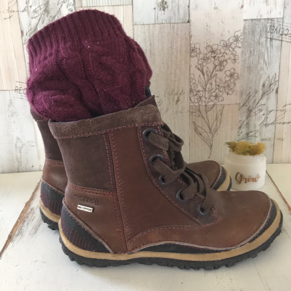 MERRELL Brown Leather Lace Up Winter Boot Rugged